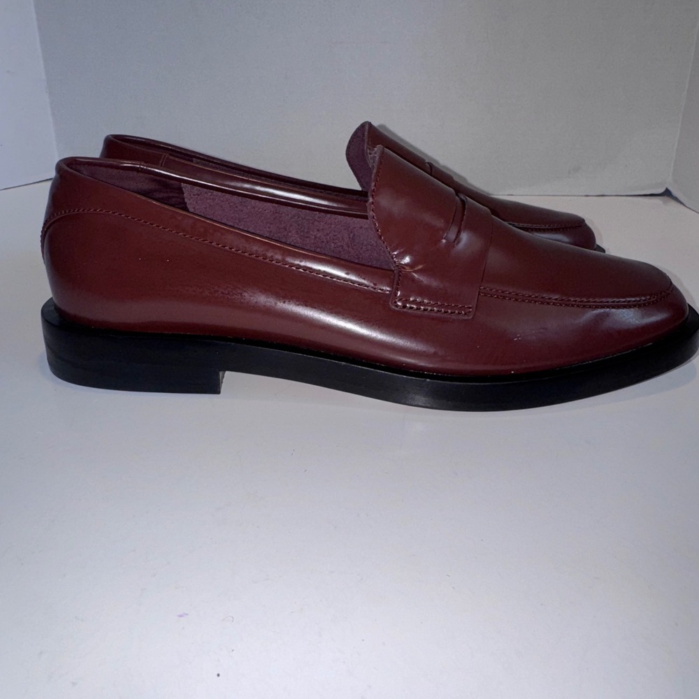 Everlane Penny Loafer Women 9.5 Burgundy Oxblood Leather Apron Toe Slip On - Picture 7 of 10